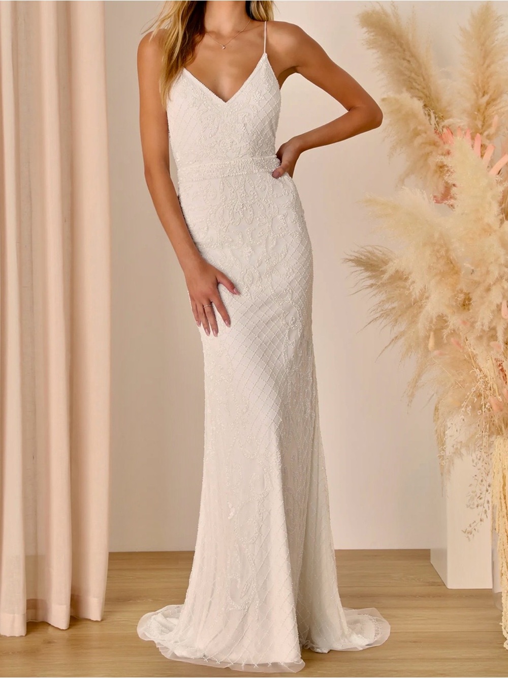 Cherished Vow White Spaghetti Strap Mermaid Wedding Gown - Picture 9 of 10